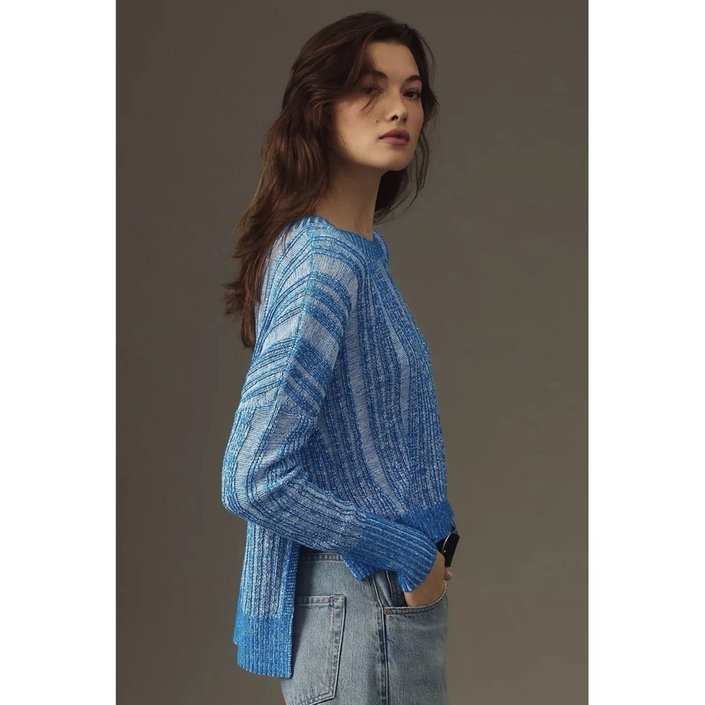 Pilcro Textured High-Low Pullover Sweater Sz XXS Blue Long Sleeve
